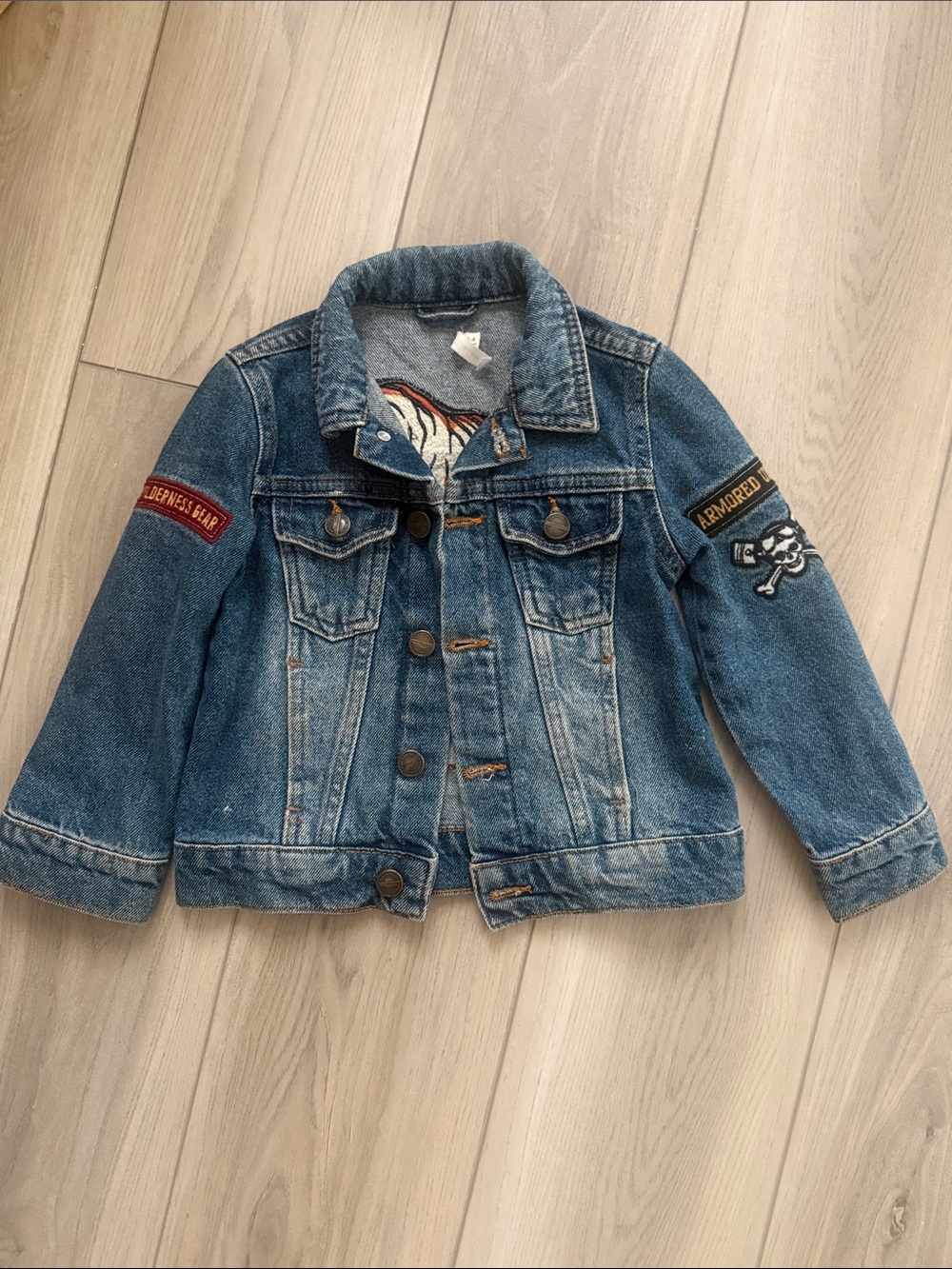Kids Denim Jacket with Embroidered Patches - Blue